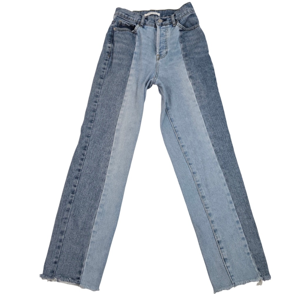 PacSun Jeans Women 22 High Rise Straight Leg Two Tone Split Wash Btn Fly Raw Hem